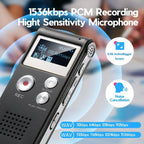 Digital Voice Recorder Voice-Activated Compact Built-In Speaker & Headphone Jack