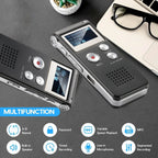 Digital Voice Recorder Voice-Activated Compact Built-In Speaker & Headphone Jack