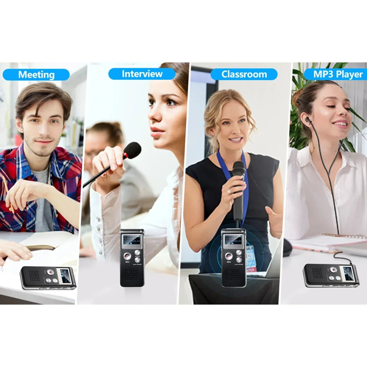 Digital Voice Recorder Voice-Activated Compact Built-In Speaker & Headphone Jack