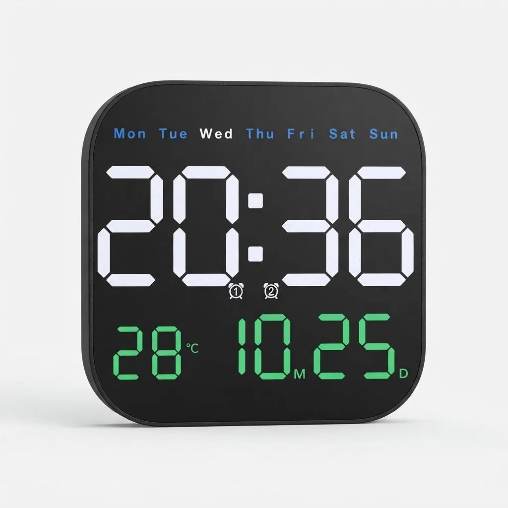 Digital Wall Clock Multicolor LED Remote Control Battery Backup