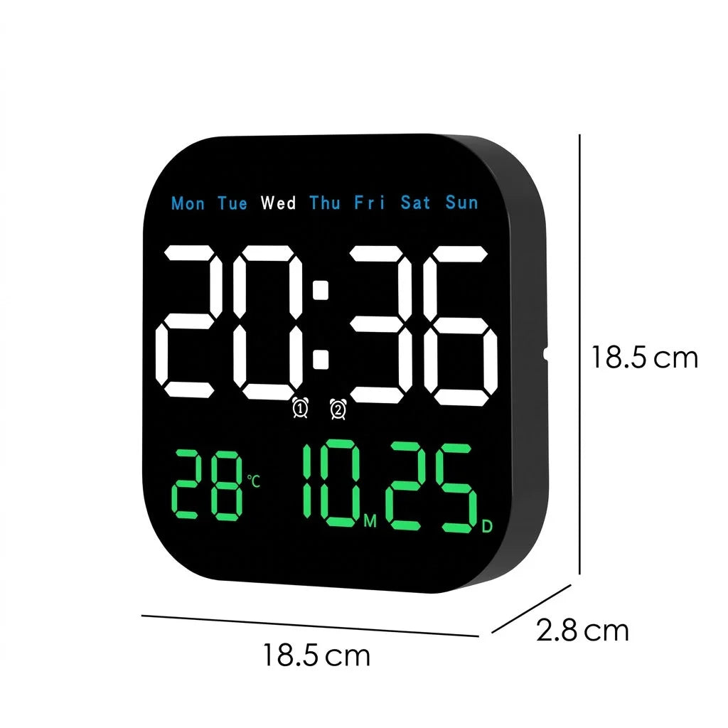 Digital Wall Clock Multicolor LED Remote Control Battery Backup