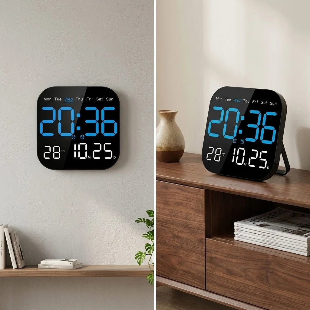 Digital Wall Clock Multicolor LED Remote Control Battery Backup