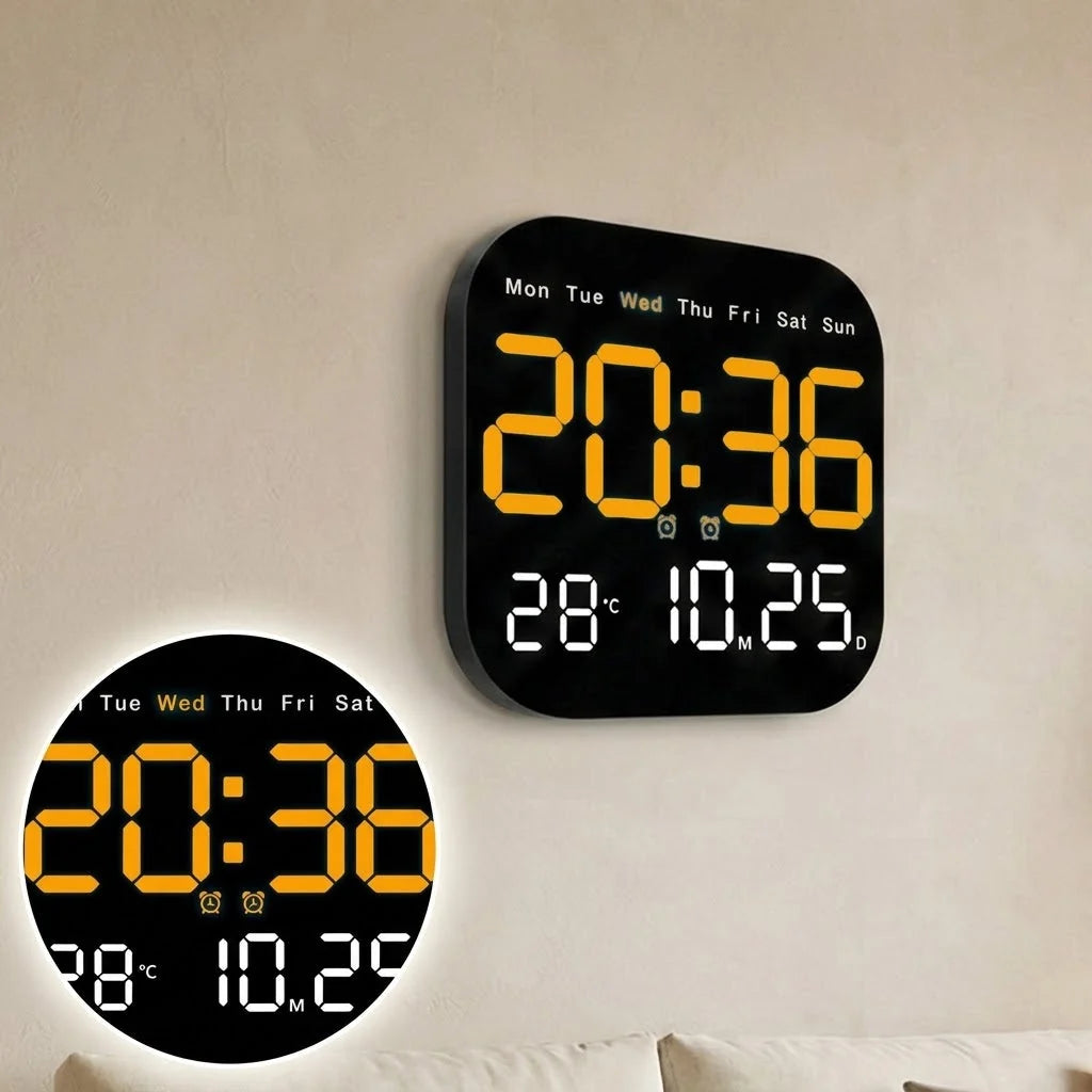 Digital Wall Clock Multicolor LED Remote Control Battery Backup