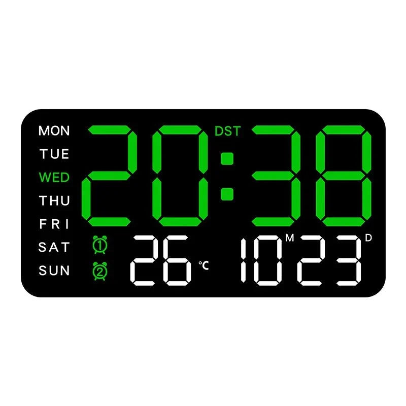 Digital Wall Clock Temperature & Date Display Dual Alarm
