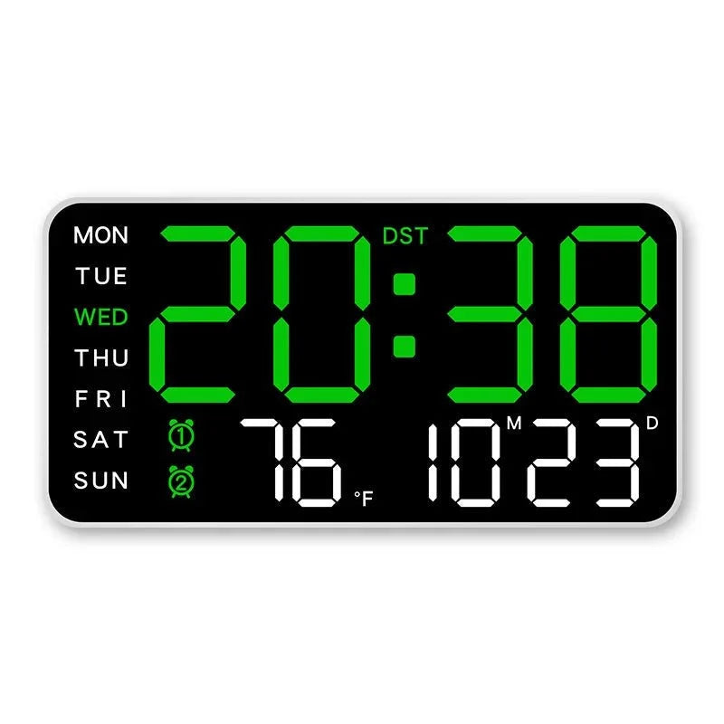 Digital Wall Clock Temperature & Date Display Dual Alarm