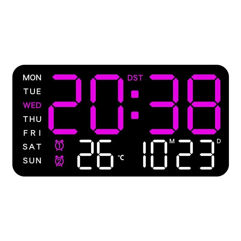 Digital Wall Clock Temperature & Date Display Dual Alarm