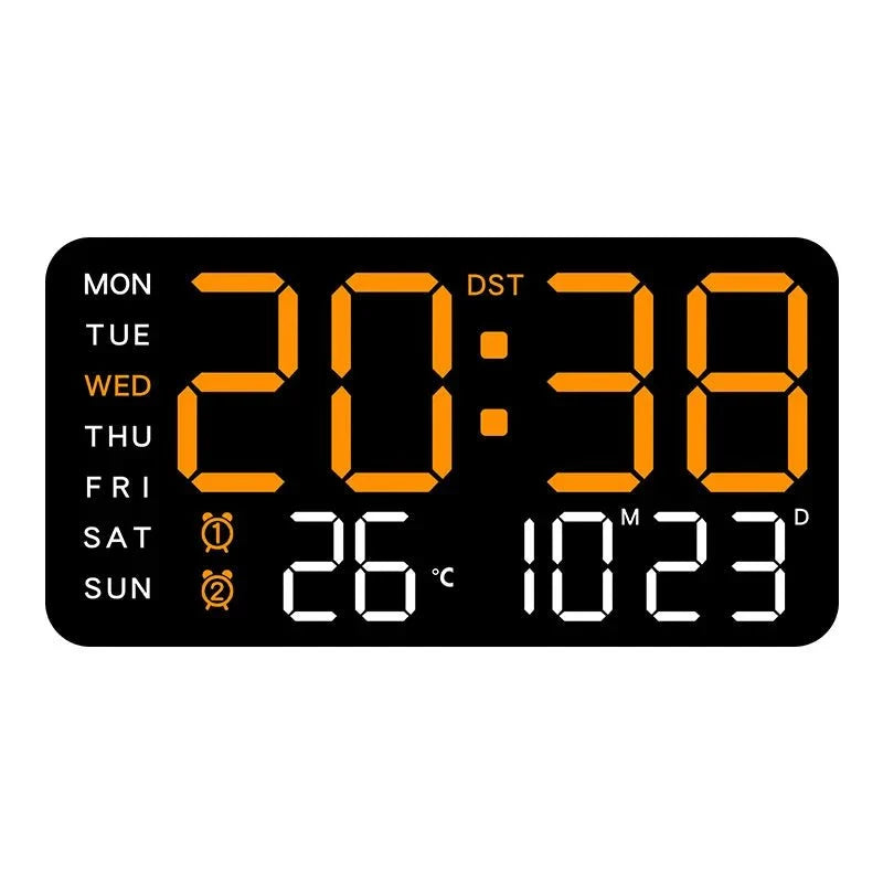 Digital Wall Clock Temperature & Date Display Dual Alarm