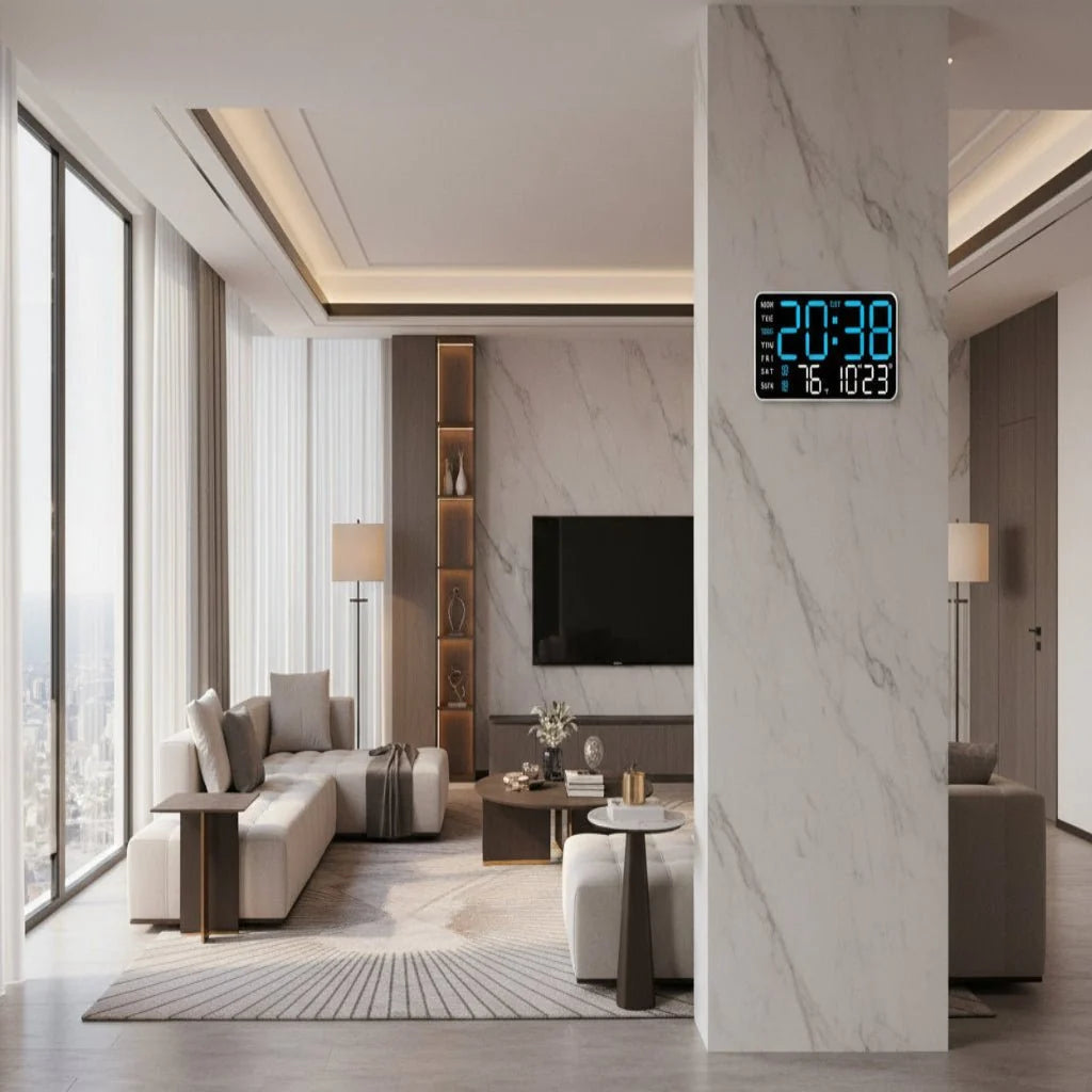 Digital Wall Clock Temperature & Date Display Dual Alarm
