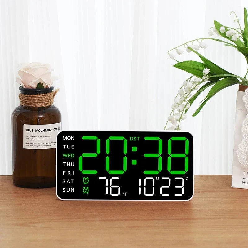 Digital Wall Clock Temperature & Date Display Dual Alarm