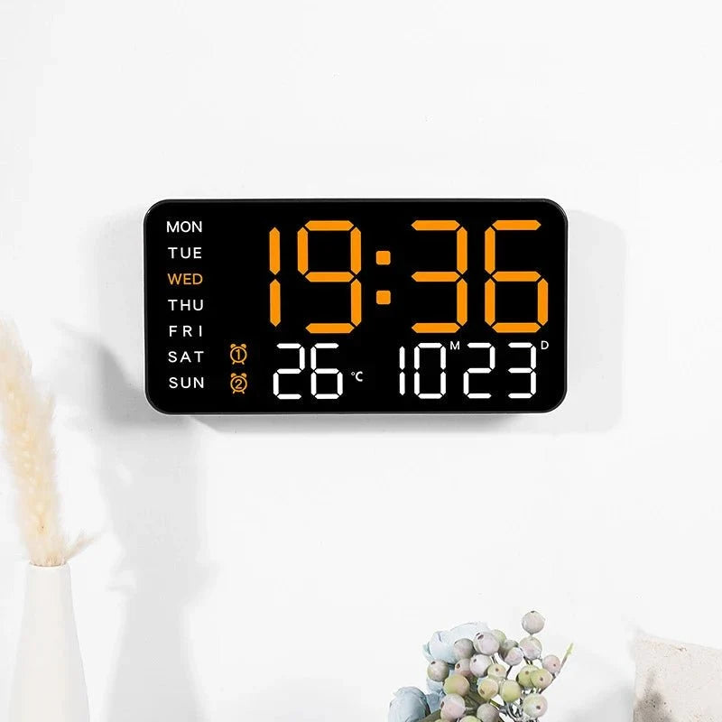 Digital Wall Clock Temperature & Date Display Dual Alarm