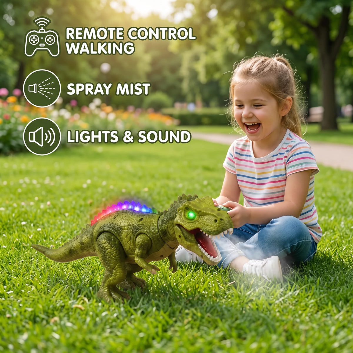Dinosaur Toy Remote-Controlled Walking Mist Lights & Sound