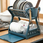 Dish Drainer Two-Tier Drip Tray & Cutlery Holder