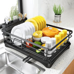 Dish Drying Rack Integrated Cutlery Holder Drain-Friendly