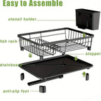 Dish Drying Rack Integrated Cutlery Holder Drain-Friendly