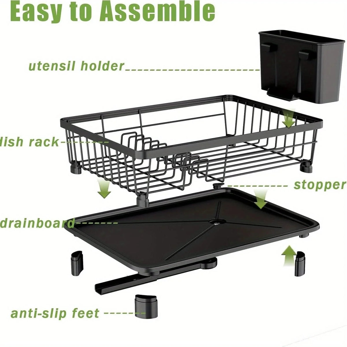 Dish Drying Rack Integrated Cutlery Holder Drain-Friendly