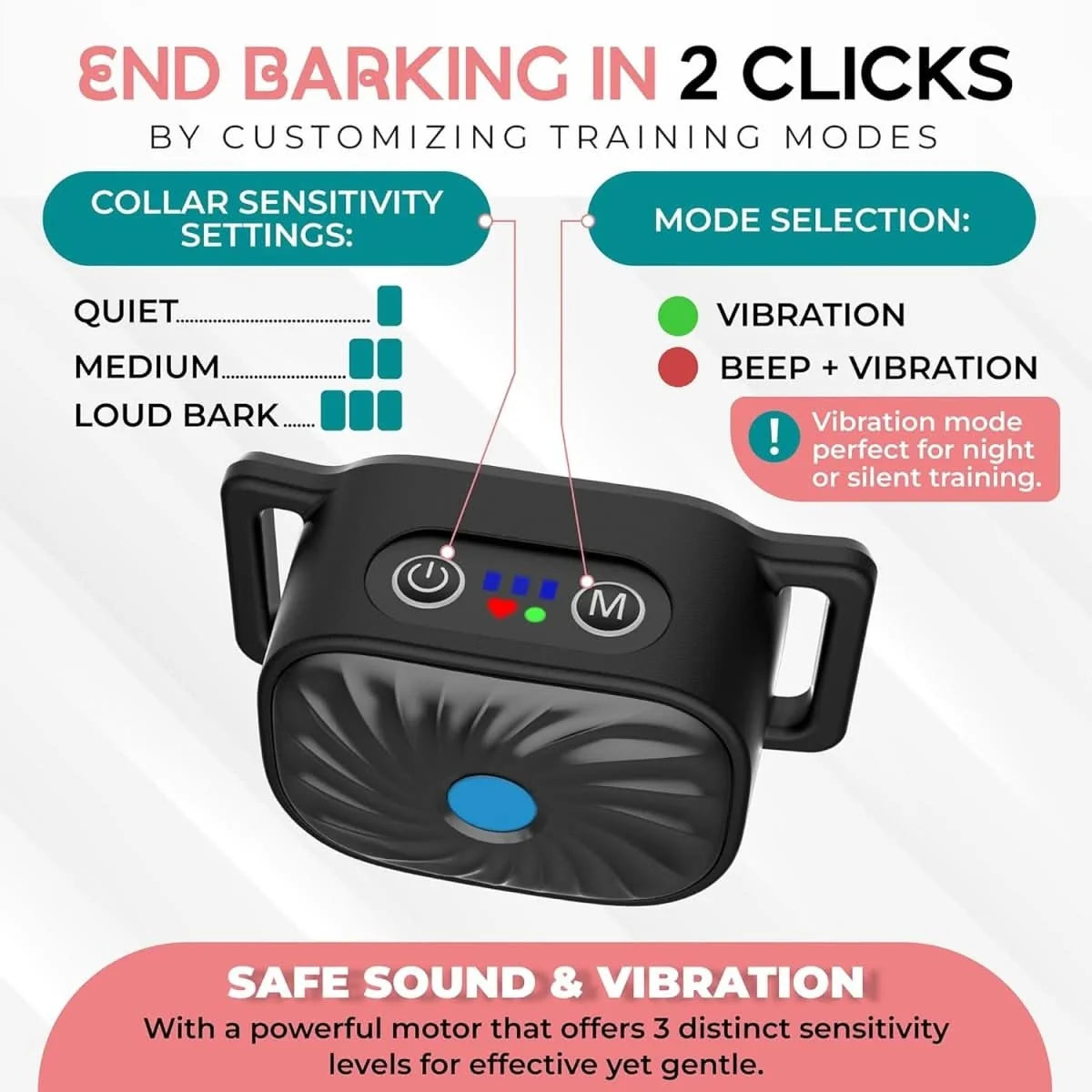 Dog Bark Control Collar Sound & Vibration Microphone Detection