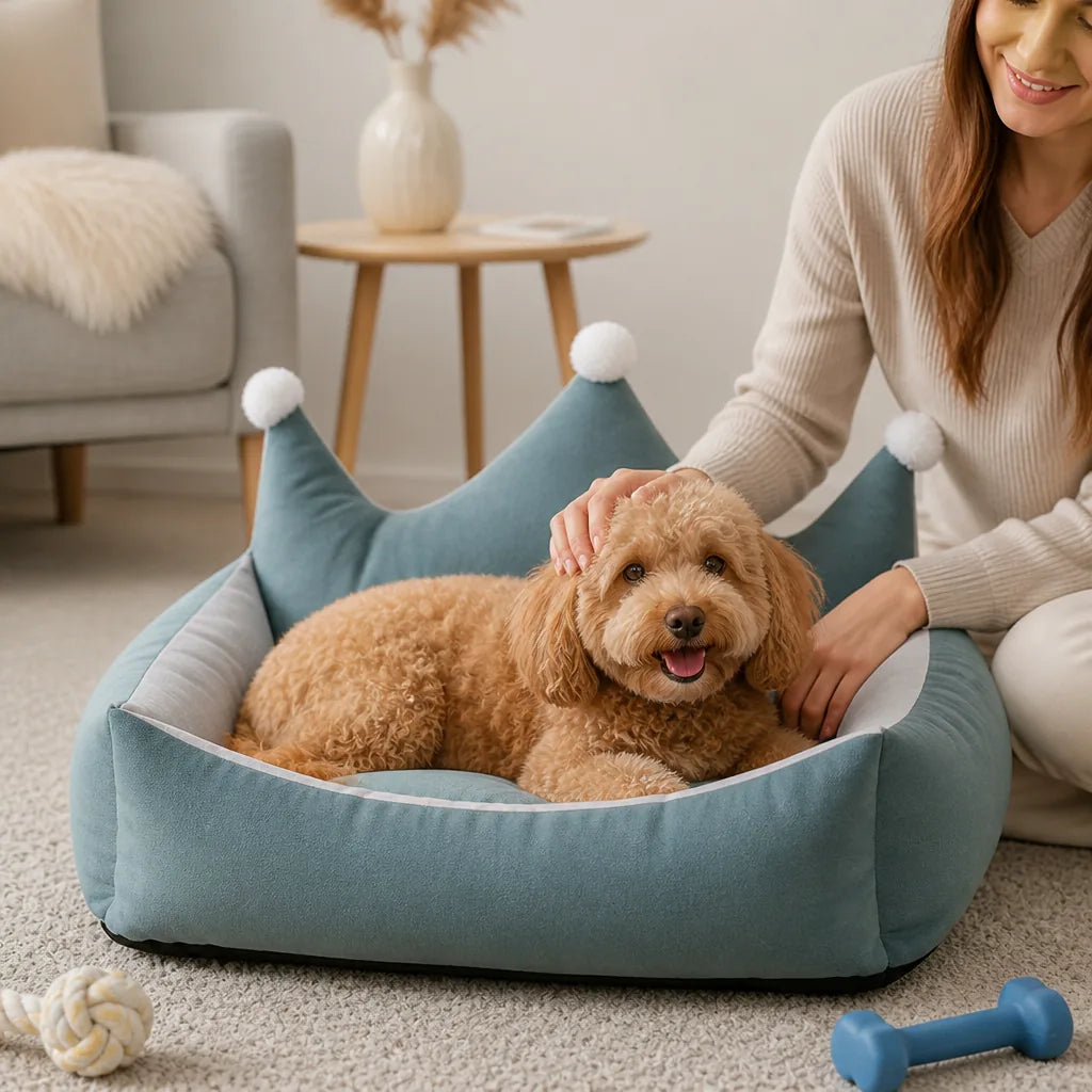 Dog Bed Plush Suede & Velvet Raised Sides