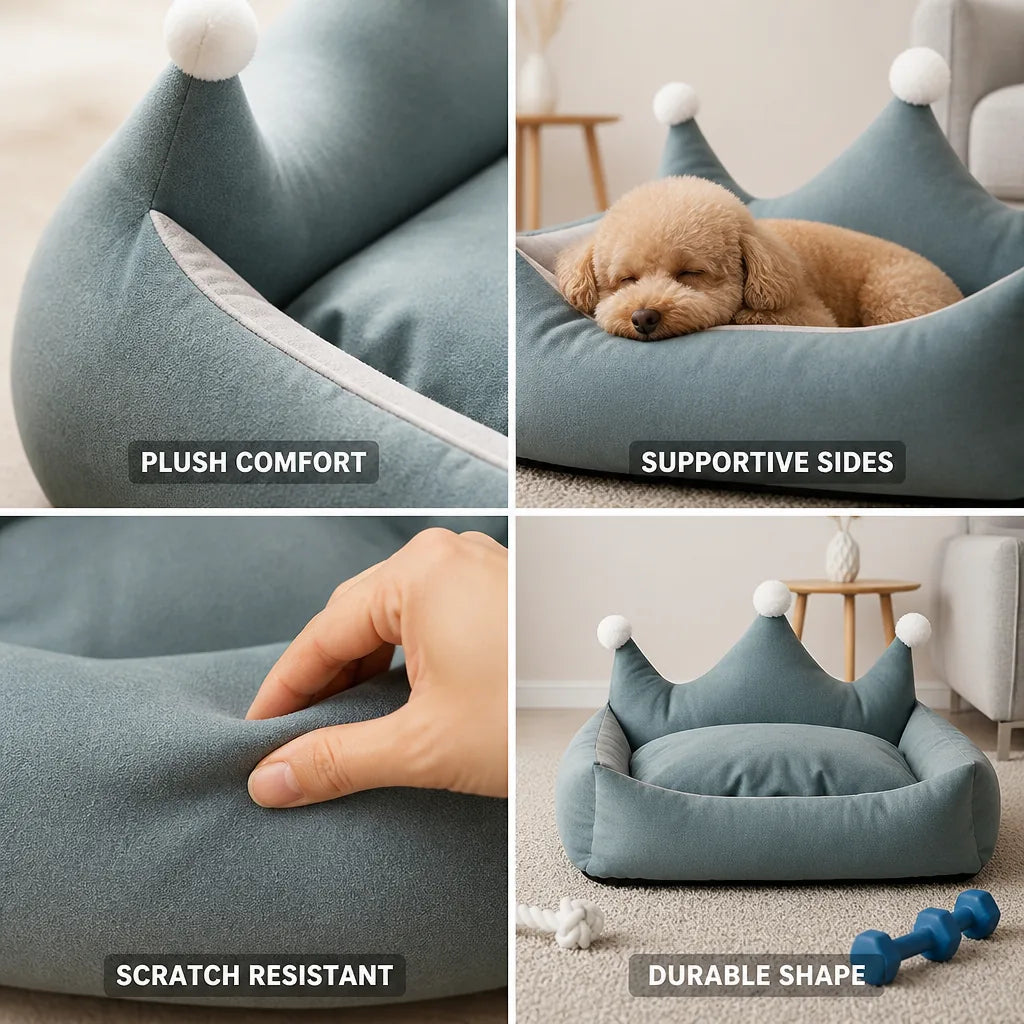 Dog Bed Plush Suede & Velvet Raised Sides