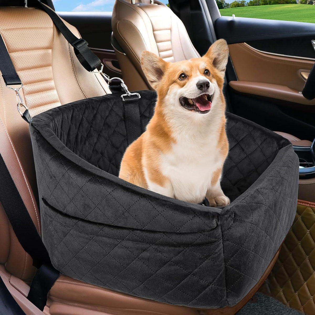 Dog Car Seat Booster with Safety Belt & Washable Cover