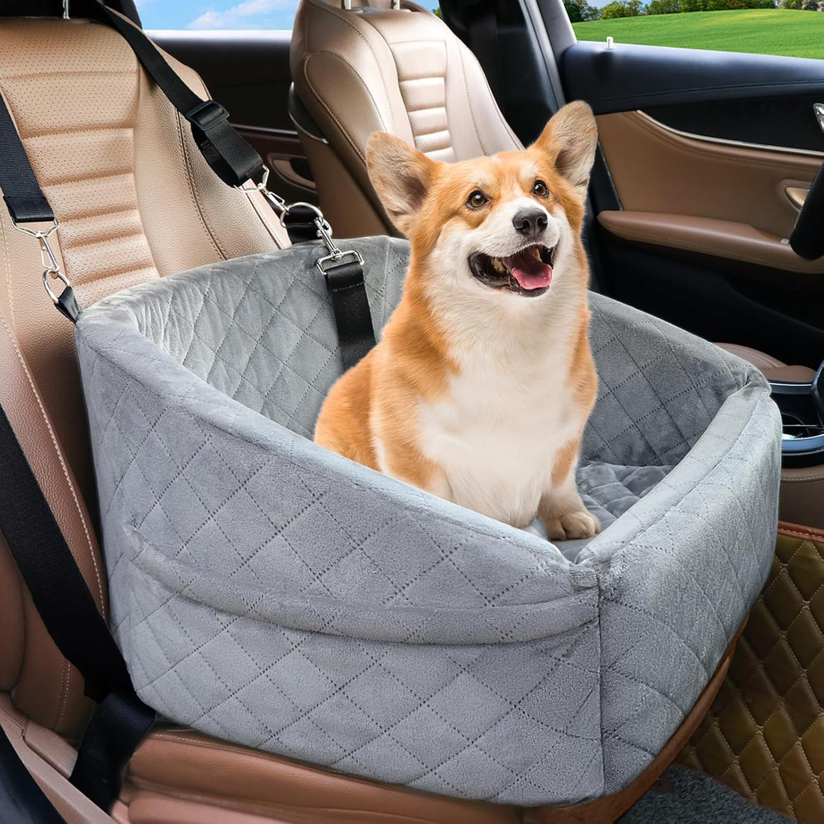 Dog Car Seat Booster with Safety Belt & Washable Cover