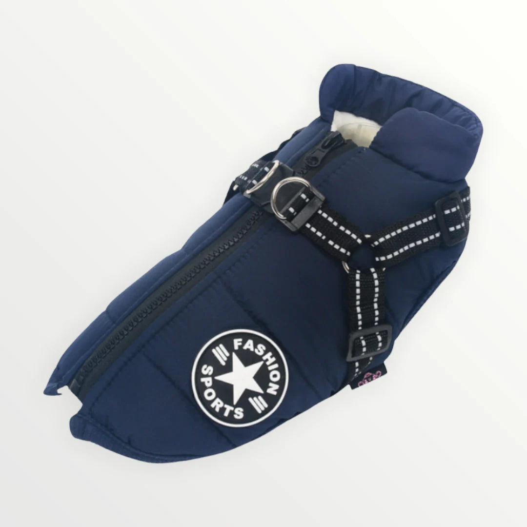 Dog Coat Integrated Harness Water-Resistant Reflective Details