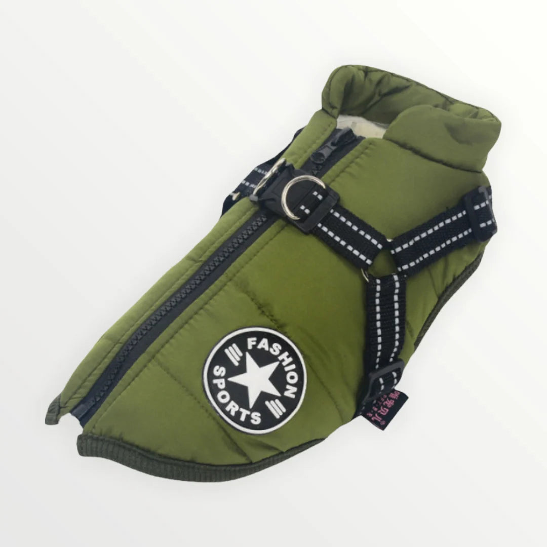 Dog Coat Integrated Harness Water-Resistant Reflective Details