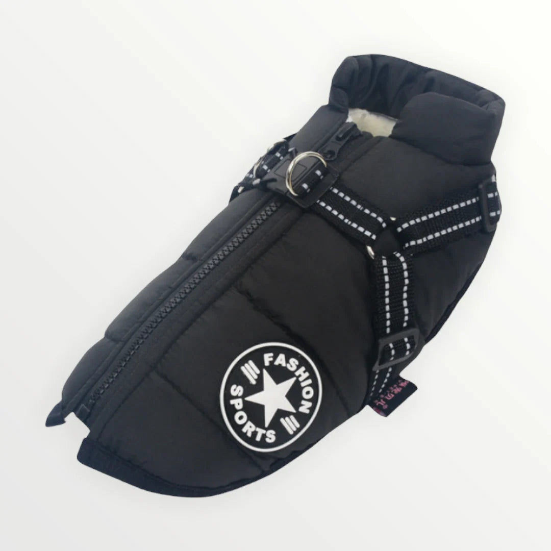 Dog Coat Integrated Harness Water-Resistant Reflective Details