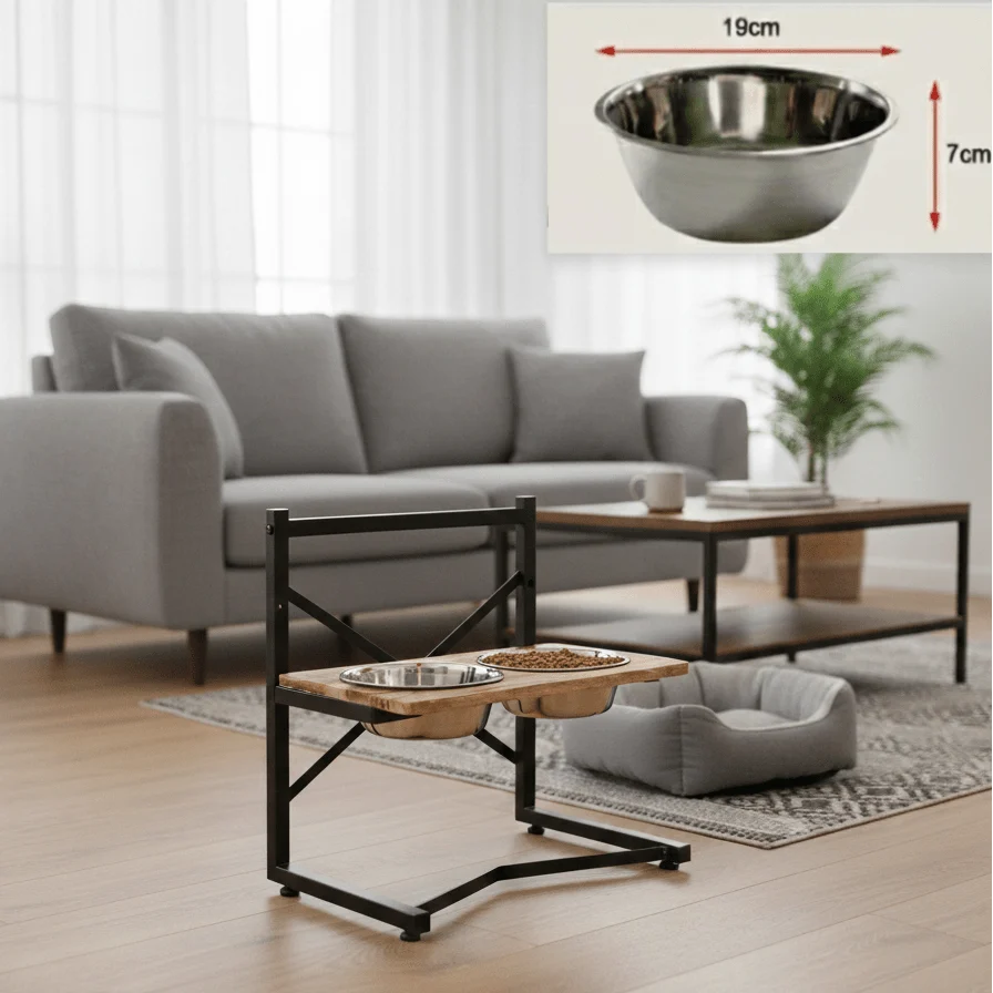 Dog Feeding Station Elevated Dual Stainless Steel Bowls