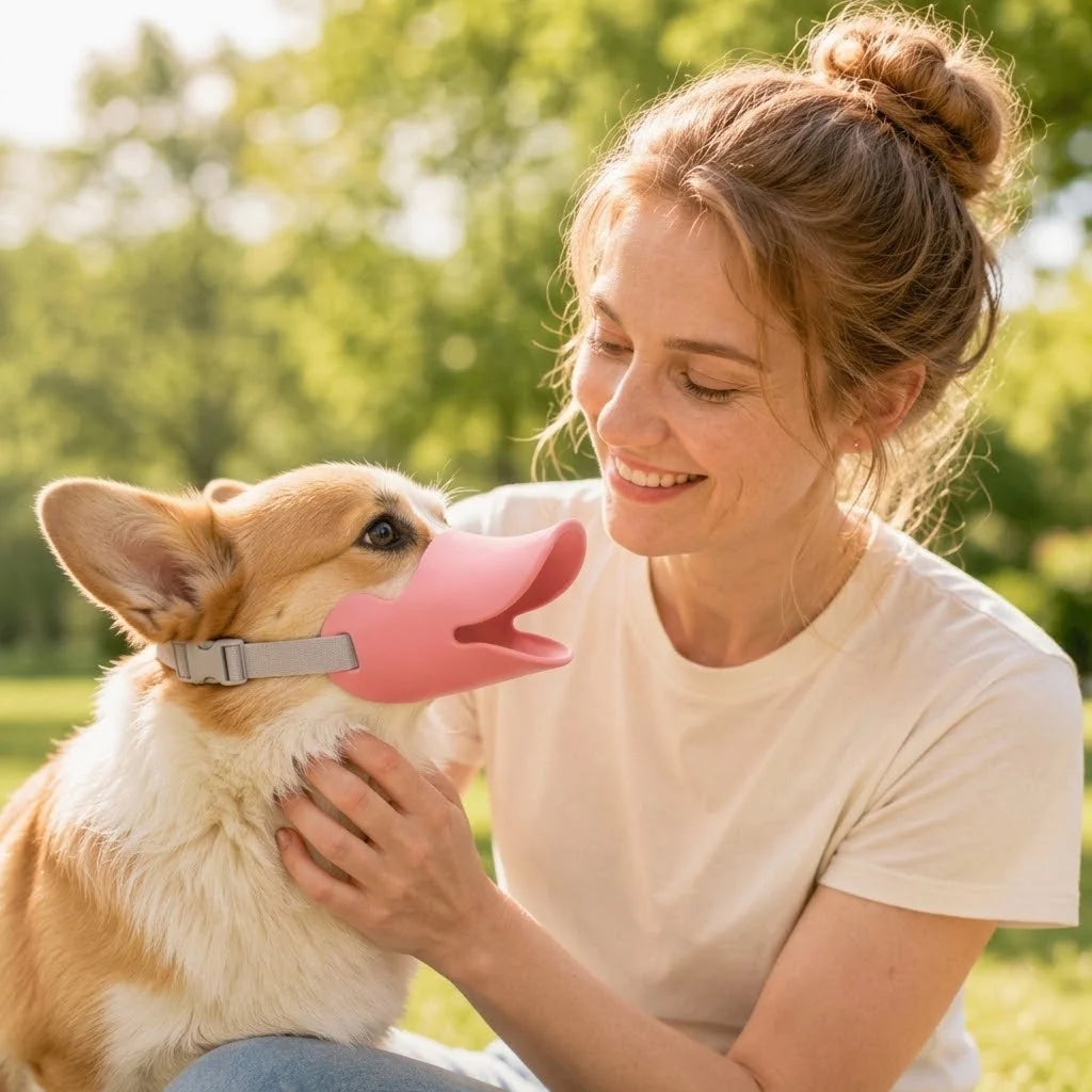 Dog Muzzle Soft Silicone Duckbill Design Adjustable Strap