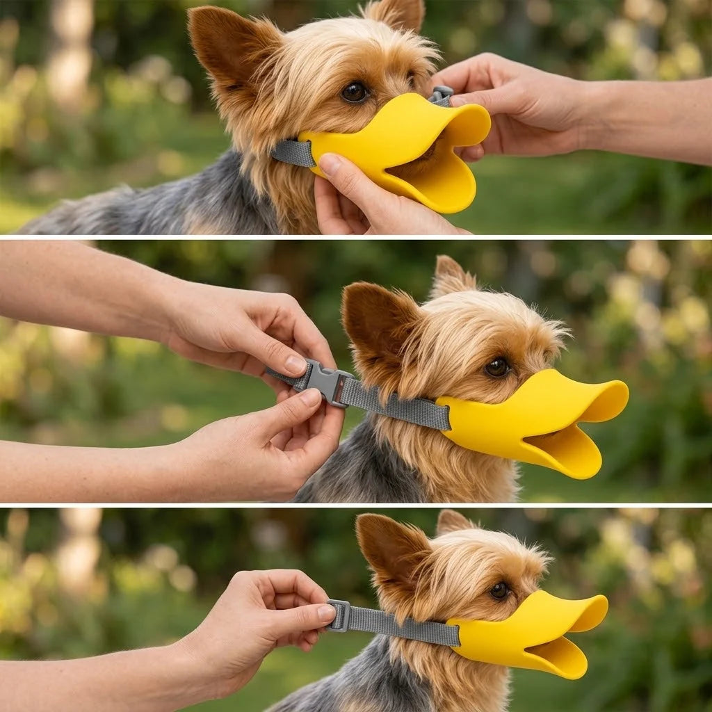 Dog Muzzle Soft Silicone Duckbill Design Adjustable Strap