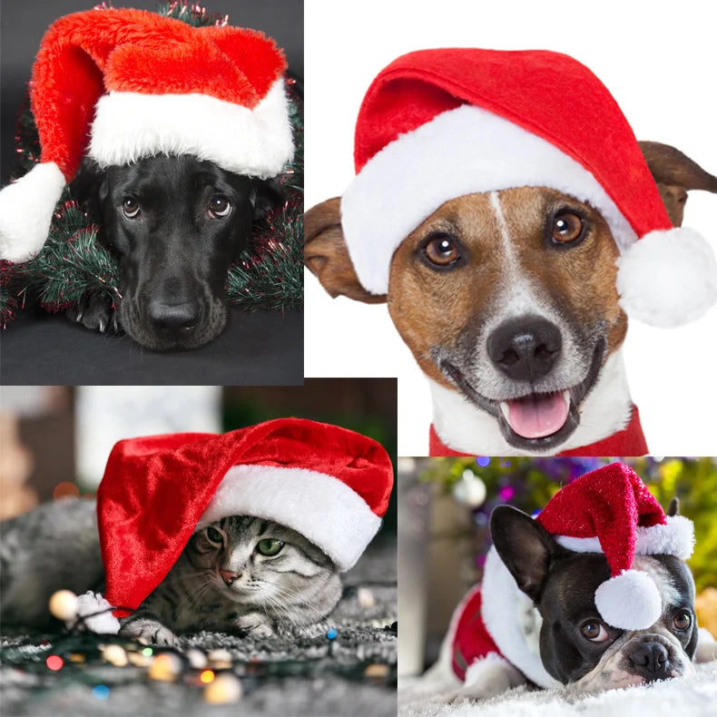 Dog Santa Hat Plush Adjustable Fit