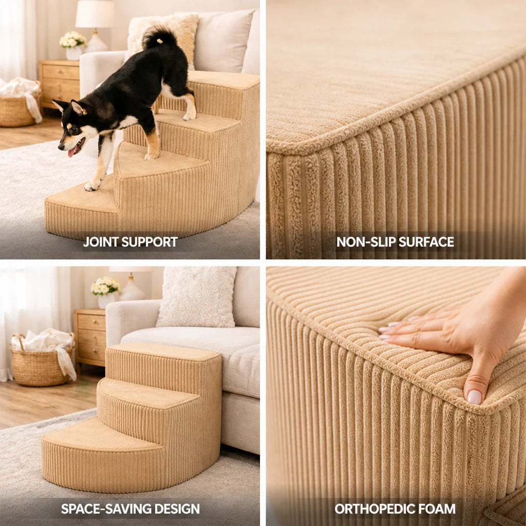 Dog Stairs Orthopedic Foam Non-Slip Corduroy Cover