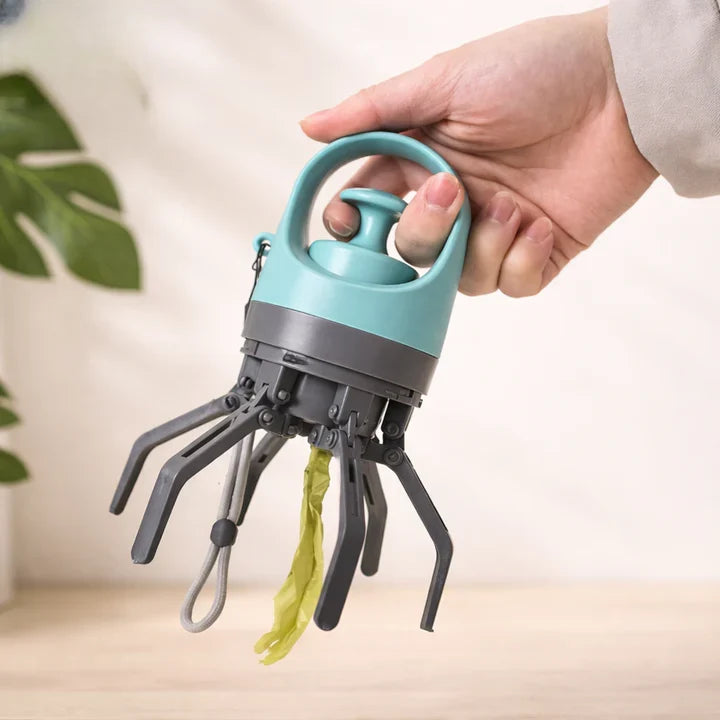 Dog Waste Grabber Touch-Free Six-Prong Integrated Bag Dispenser