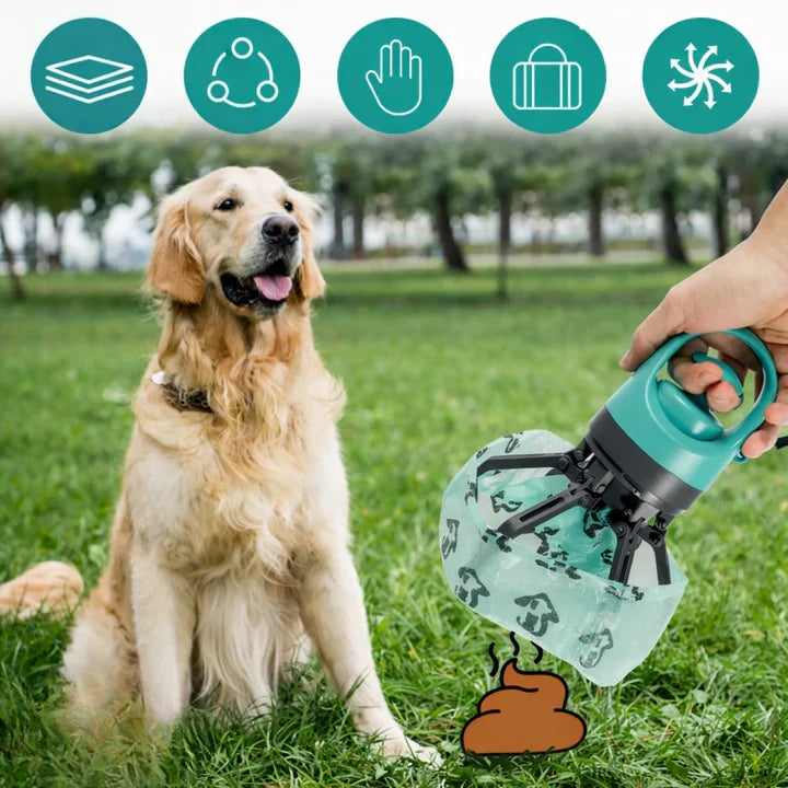 Dog Waste Grabber Touch-Free Six-Prong Integrated Bag Dispenser