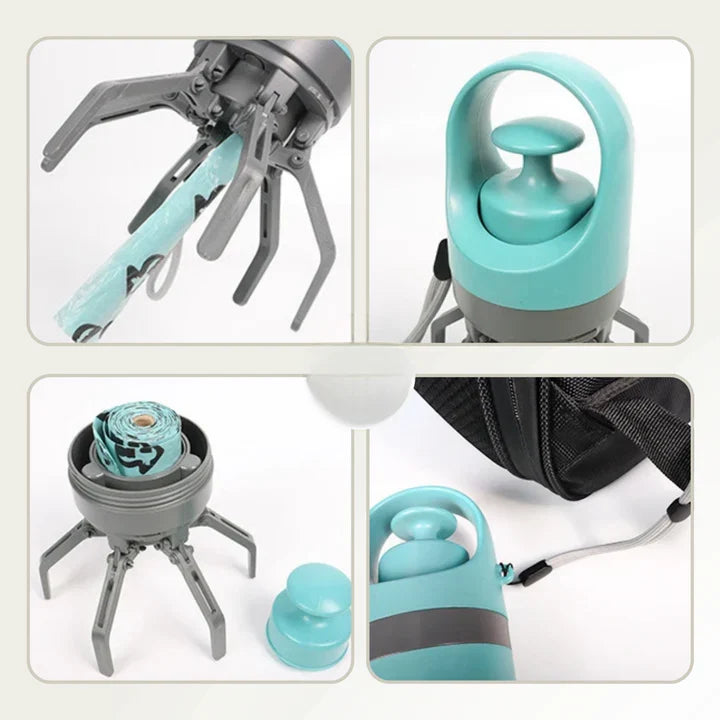 Dog Waste Grabber Touch-Free Six-Prong Integrated Bag Dispenser