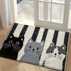 Doormat Striped Cartoon Cat Water-Resistant Cushioned Surface