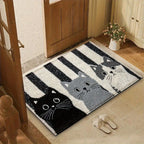 Doormat Striped Cartoon Cat Water-Resistant Cushioned Surface