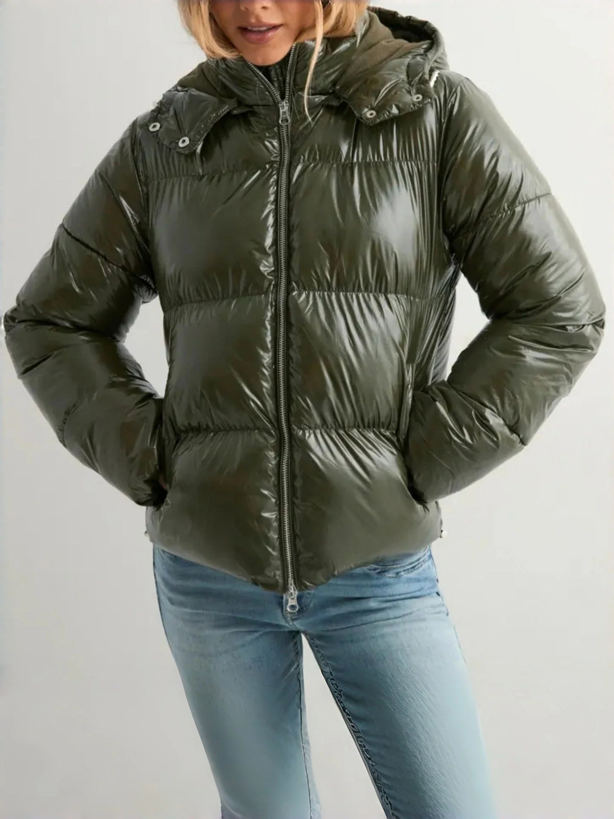 Down Jacket Lightweight Adjustable Hood With Pockets