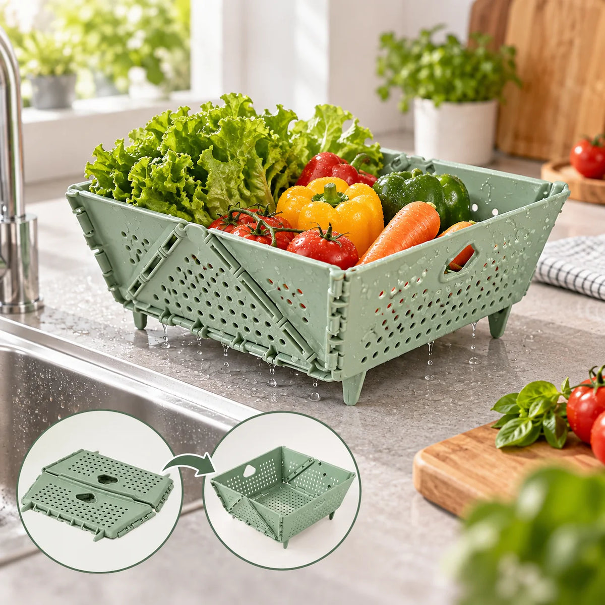 Draining Basket Foldable Food-Safe & Dishwasher-Safe