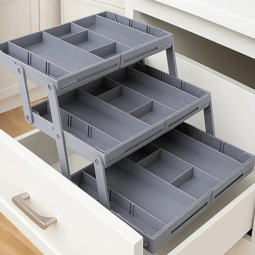 Drawer Organizer 3-Tier Foldable Expandable 12 Adjustable Dividers
