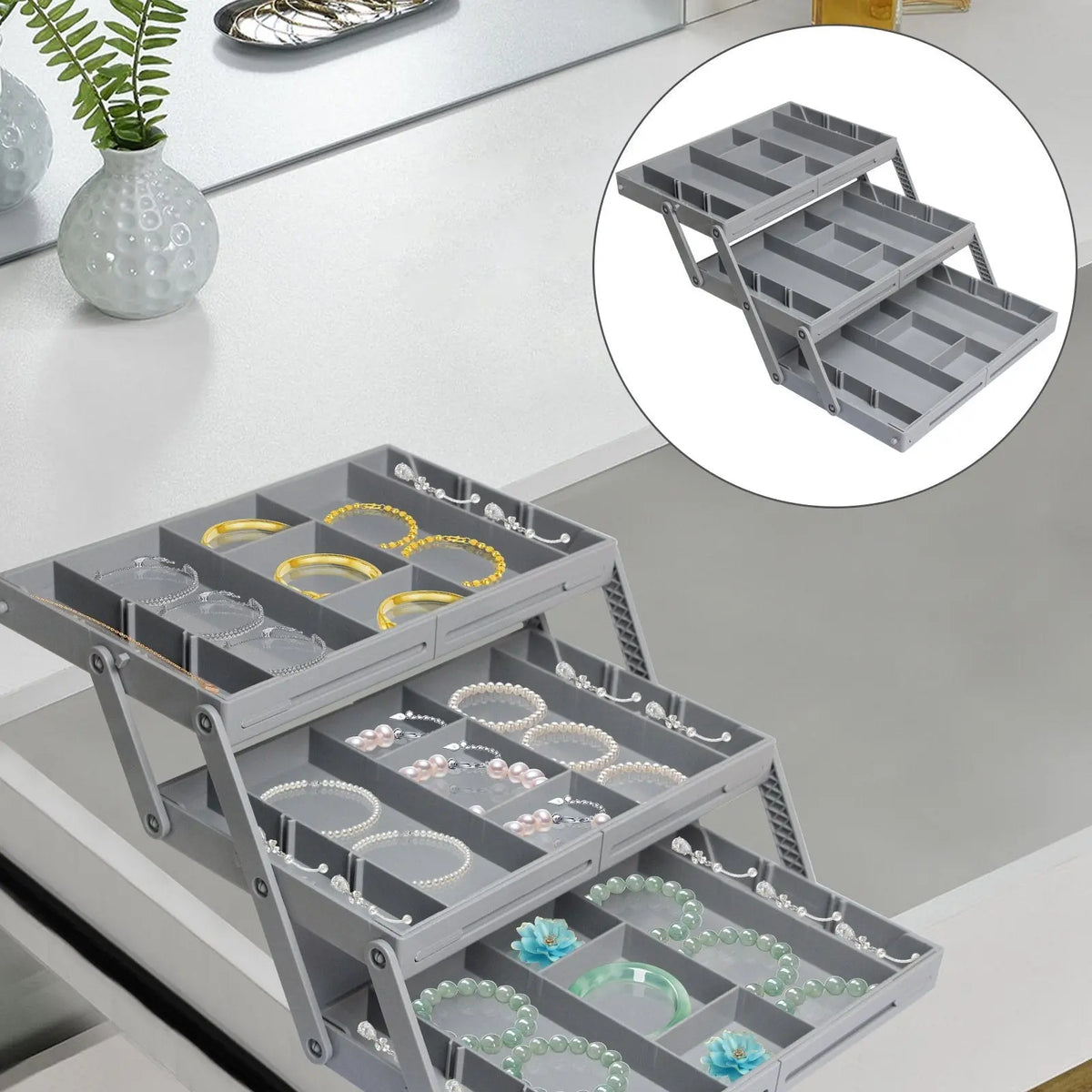 Drawer Organizer 3-Tier Foldable Expandable 12 Adjustable Dividers
