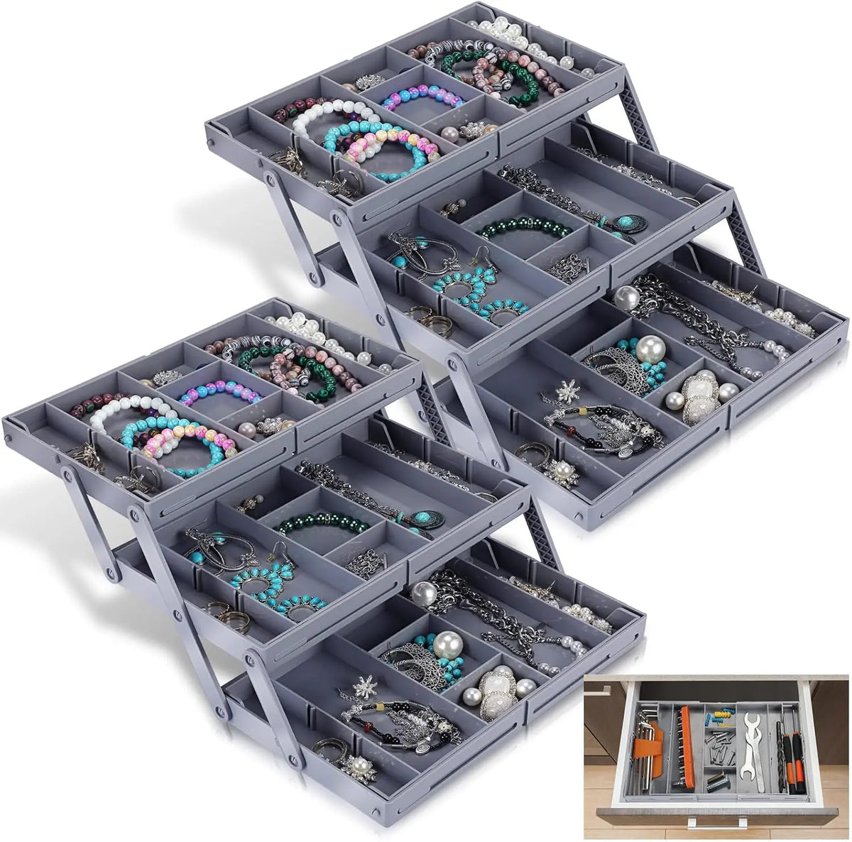 Drawer Organizer 3-Tier Foldable Expandable 12 Adjustable Dividers