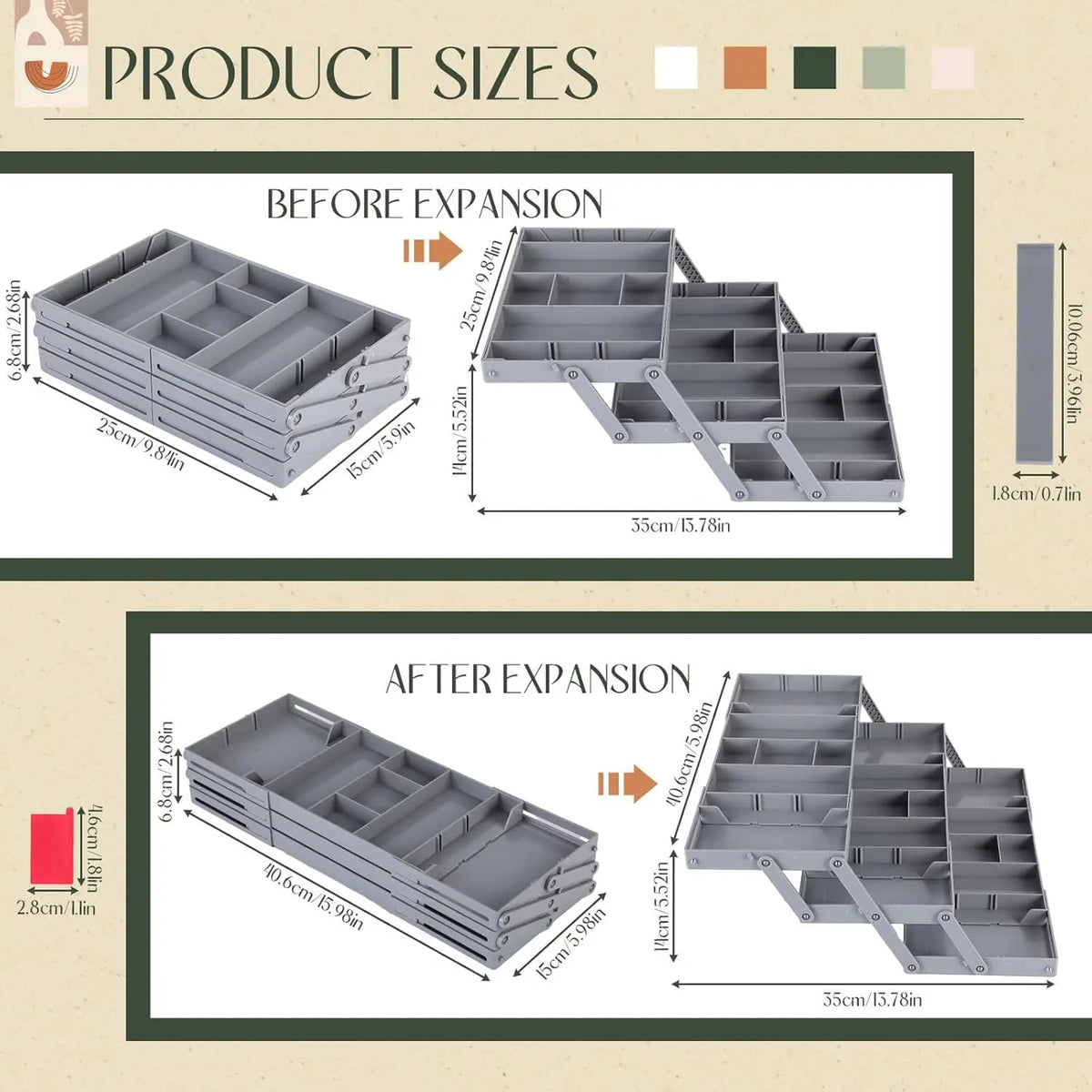 Drawer Organizer 3-Tier Foldable Expandable 12 Adjustable Dividers