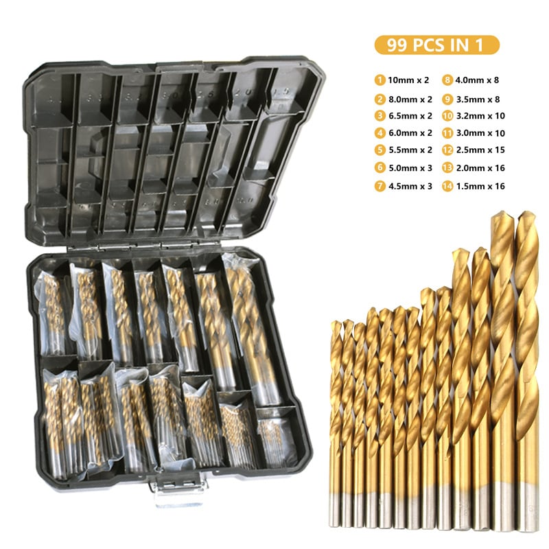 Drill Bit Set 99-Piece Titanium-Coated 135 Degree Tip