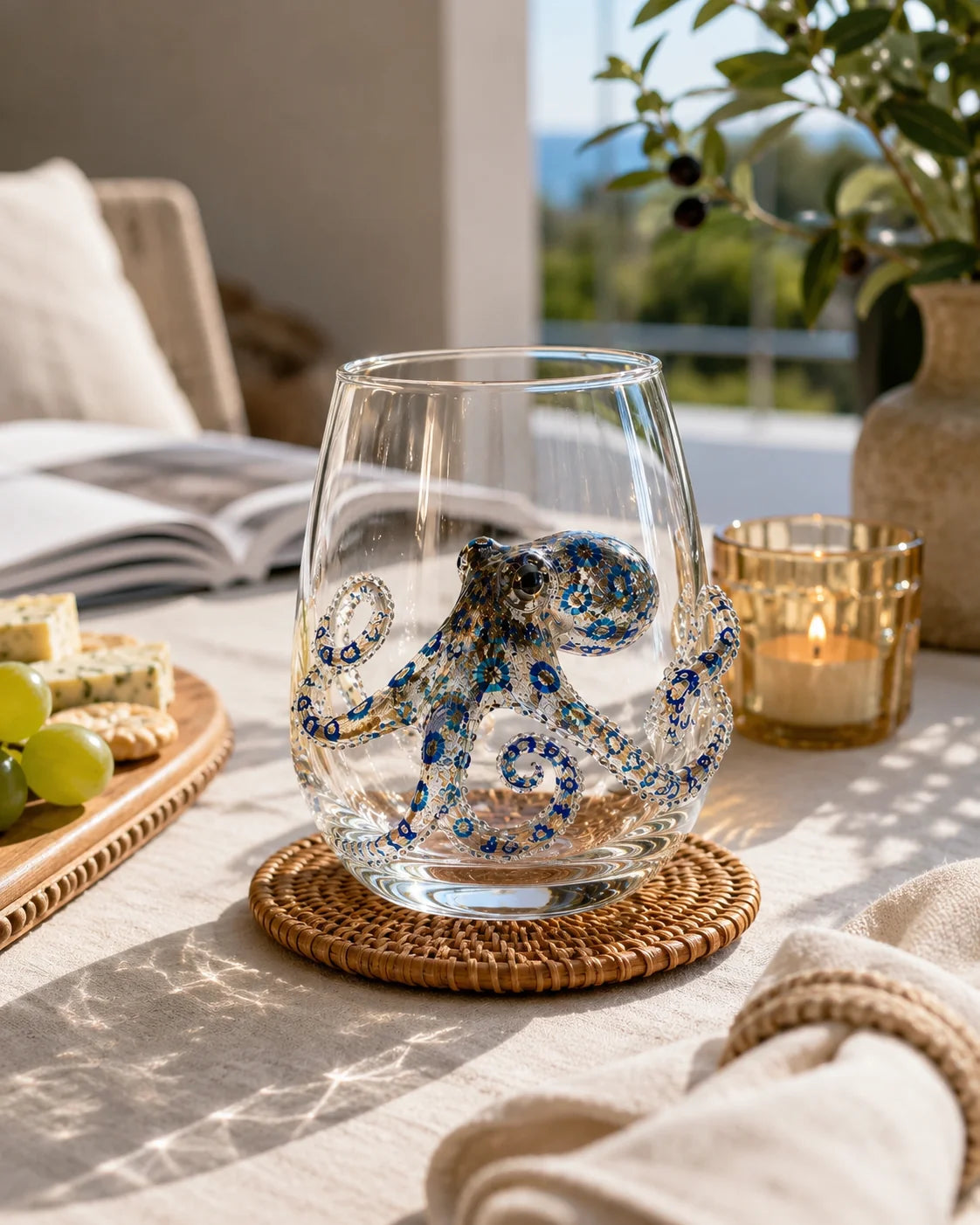 Drinking Glass Handcrafted Sea Creature Motif