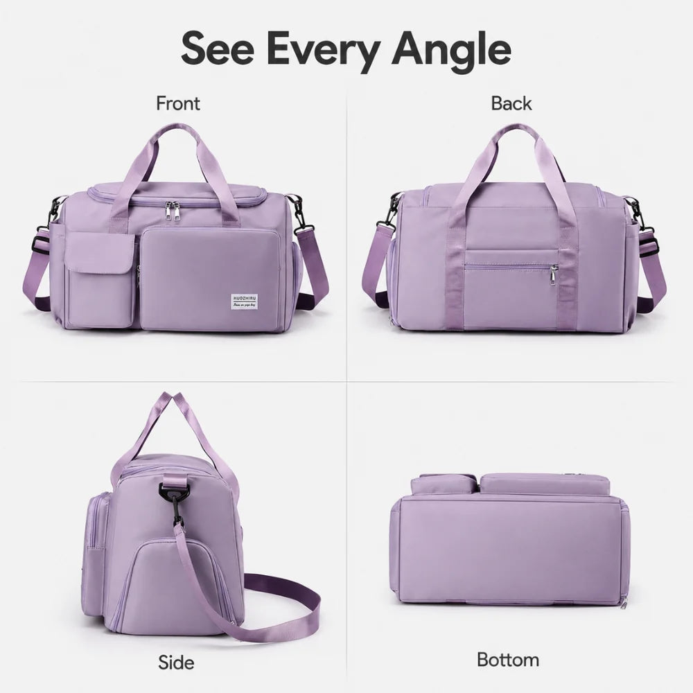 Duffel Bag Shoe Compartment Multiple Pockets & Luggage Sleeve