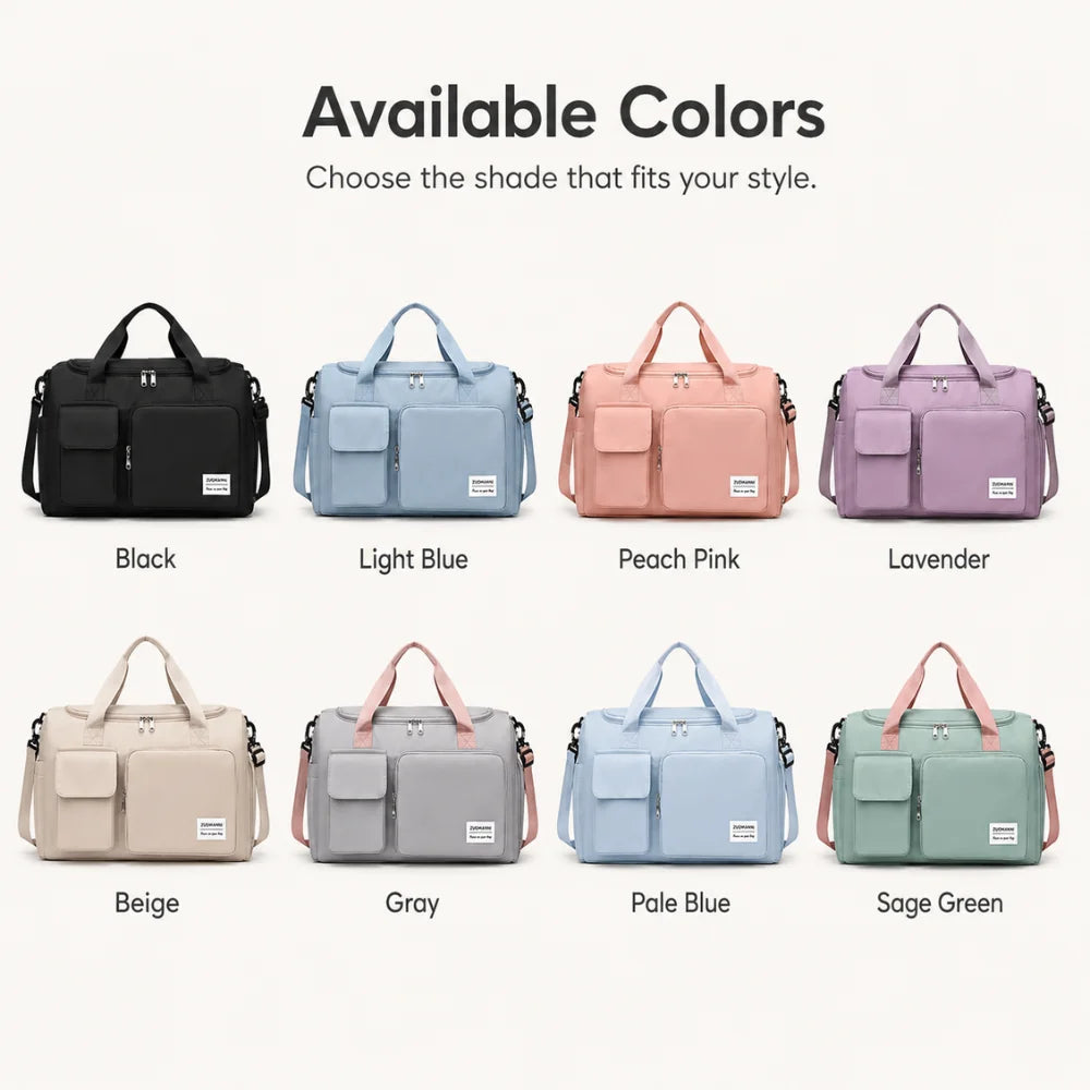 Duffel Bag Shoe Compartment Multiple Pockets & Luggage Sleeve