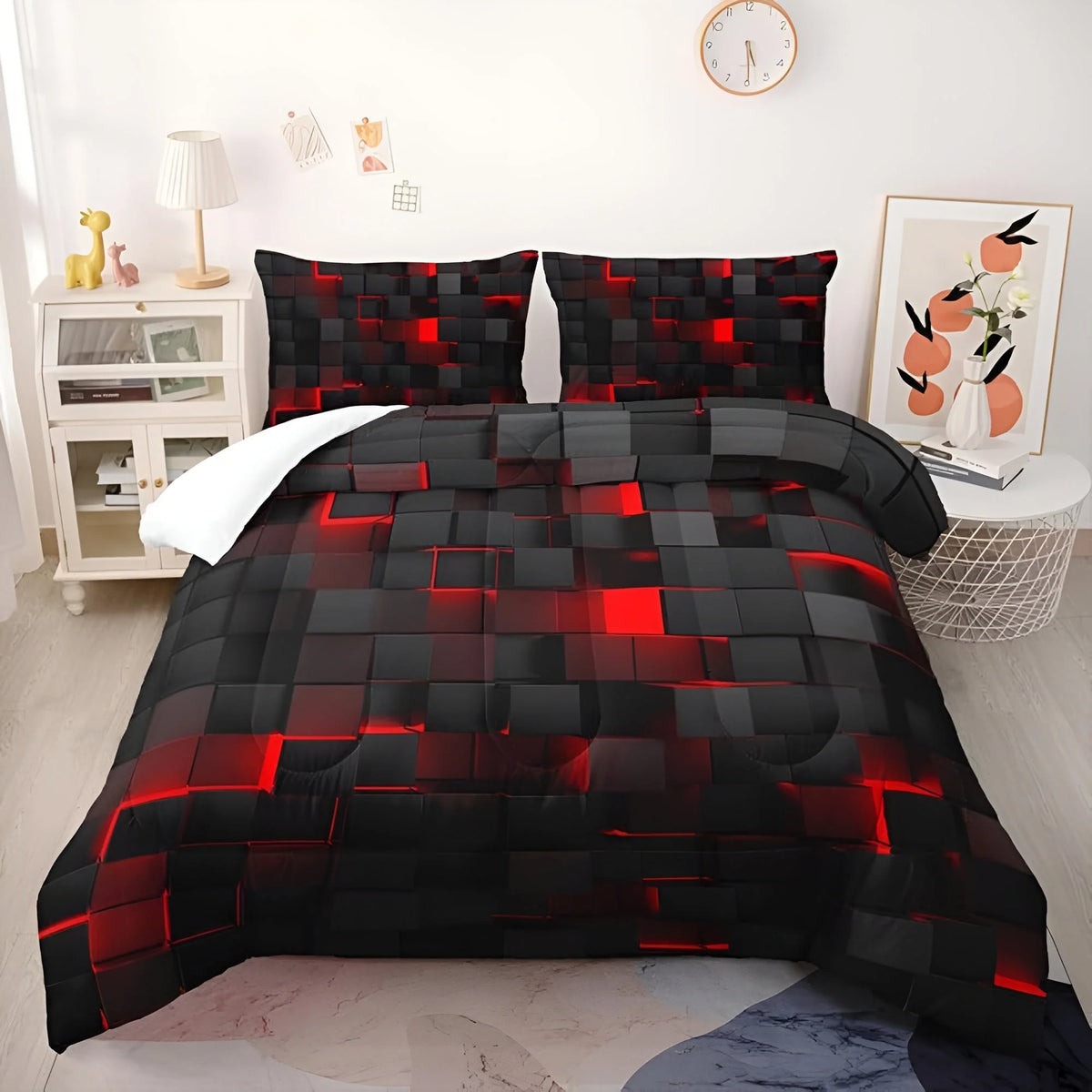 Duvet Cover Set 3D Grid Breathable Microfiber-Cotton