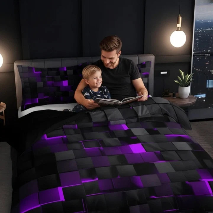Duvet Cover Set 3D Grid Breathable Microfiber-Cotton