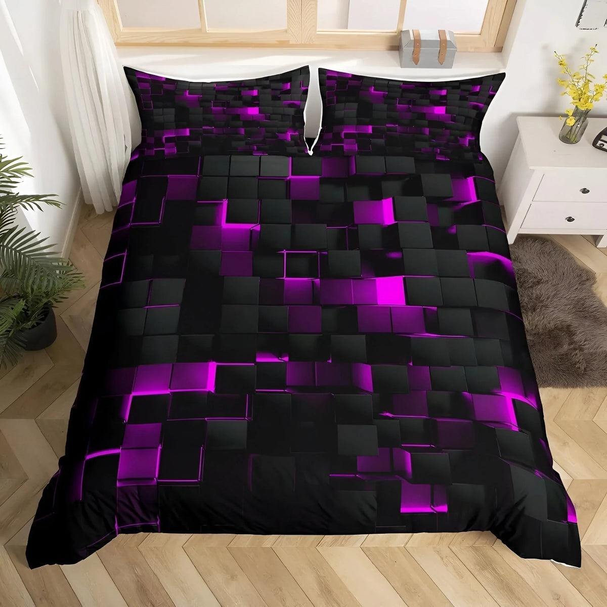 Duvet Cover Set 3D Grid Breathable Microfiber-Cotton